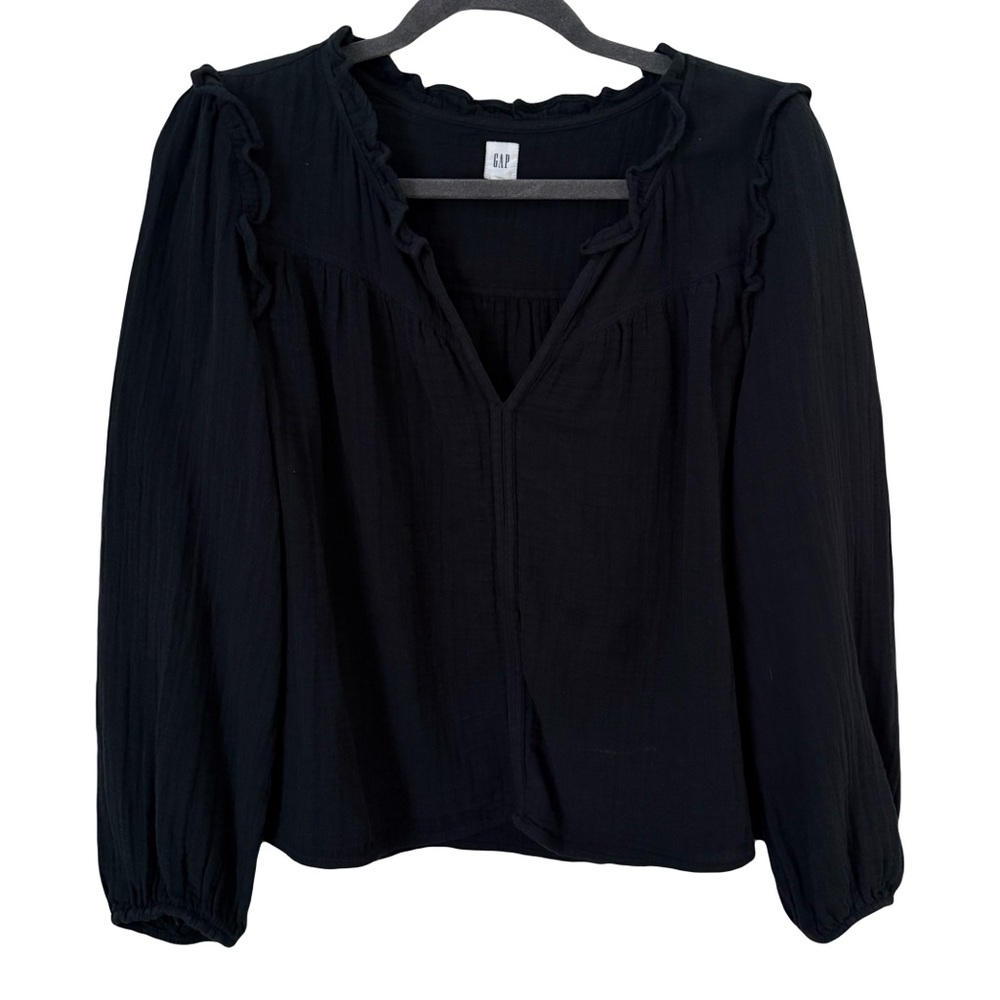 Gap Black Gauze Cotton Minimalist Basic Classic Casual Blouse Top Large - Picture 2 of 6